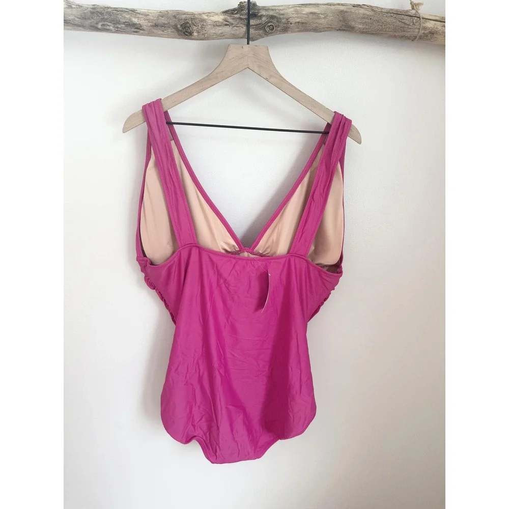 J Crew One Piece Swimsuit V Neck Ruched Pink Size 22‎